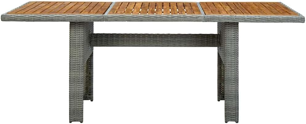 HKLGBVCR Esstisch, Polyrattan (Polyethylen), massives Akazienholz mit Öl-Finish, pulverbeschichteter Stahl, Hellgrau/Braun