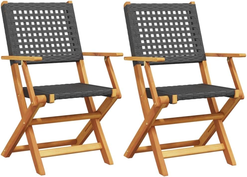 vidaXL Esszimmerstühle, Massives Akazienholz mit Öl-Finish, Poly Rattan, Schwarz