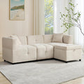 Lcoho Sofa, Beige, 3-Sitzer-, Eck mit Stauraum, L-förmiges Eck mit abnehmbarem Fußhocker und 2 Kissen, geeignet für Wohnzimmer