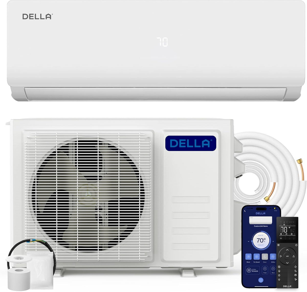 Della Split-System, 230 V, Weiß, Vario Series 24000 BTU Mini Split AC, 2 Ton 21 SEER2, Ductless Inverter System