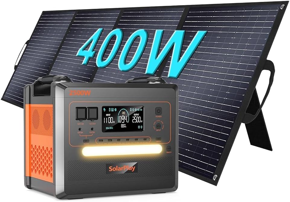 superplay Powerstation, 2304 Wh, 2500 W, 5000 W, Weiß, SolarPlay mit Solarpanel, LiFePO4 Batterie-Backup mit AC Ausgängen ( Peak)