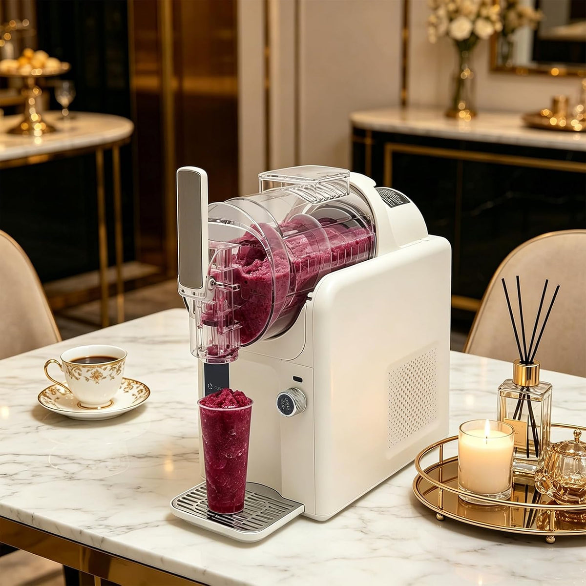 GIDRLL Eismaschine, 185 W, 2 L, ABS, POM, PC, 304 Edelstahl, Weiß, Slush Maschine, 5-in-1 mit LED-Display, 6 Programmen für Slushies