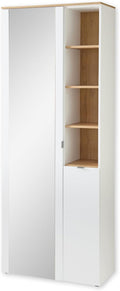 Stella Trading Garderobenschränke, 78 x 202 x 38 cm, Weiß/Eiche, BARI Garderobenschrank mit Spiegel in Weiß