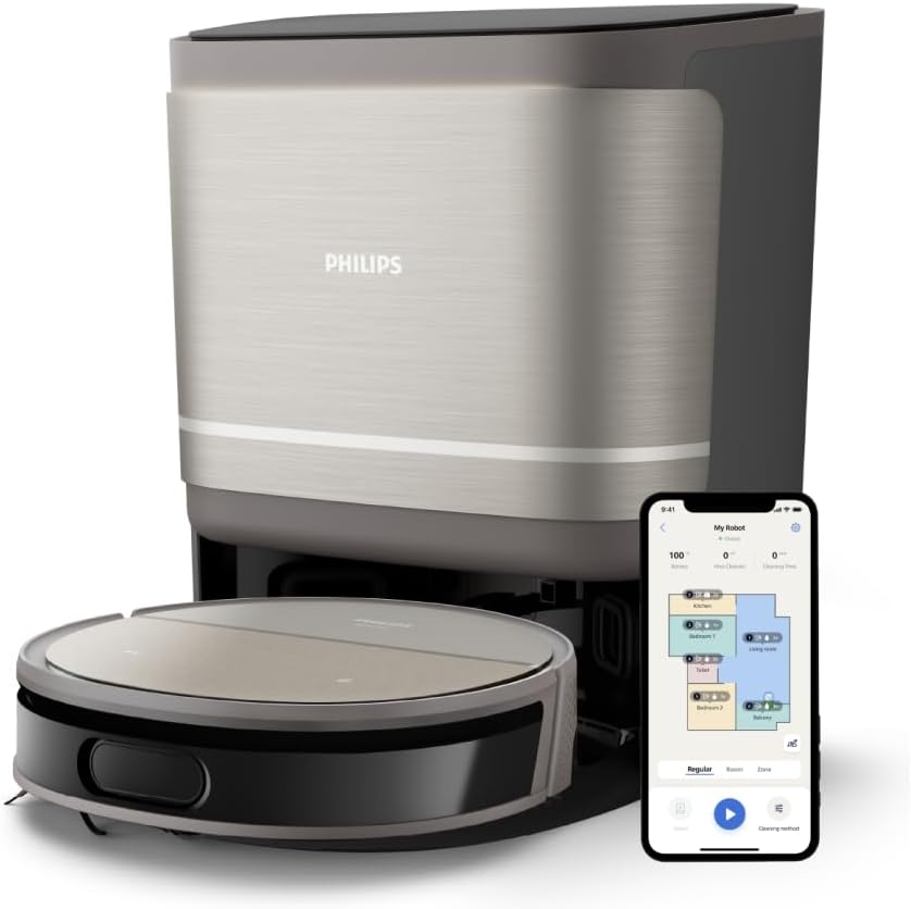 PHILIPS Saugroboter, Grau, 9000 Serie mit Wischfunktion, 280 Min. Laufzeit