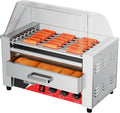 CROSSON Elektrogrill, 1350 W, Silber, 2 in 1 Profi Hot Dog Grill, 7 Rollen Edelstahl Hot Dog Machine mit Brötchenwärmer