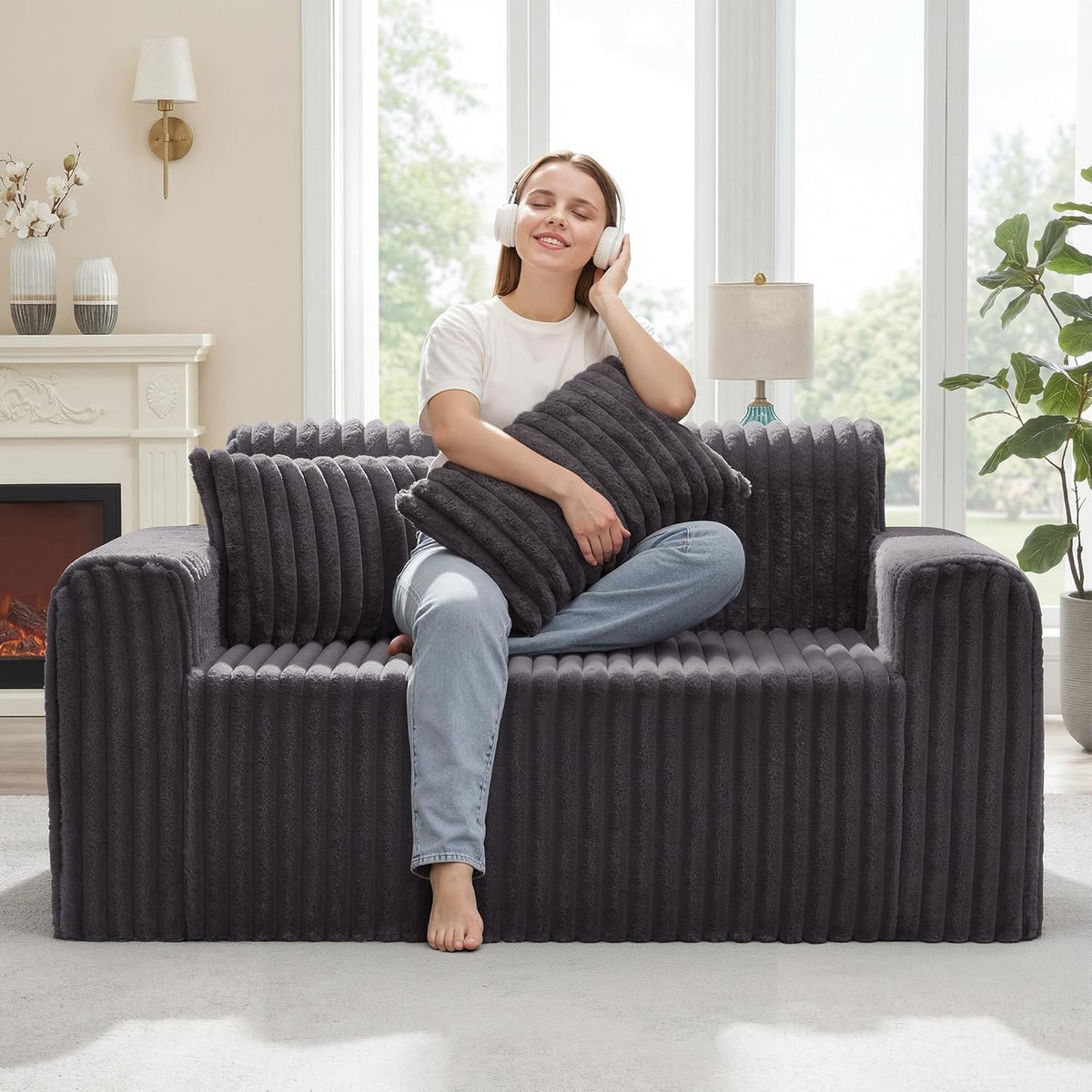 Hobestluk Sofa, Dunkelgrau, Couch-, 2-Sitzer, Schaumstoff-, Loveseat für kleine Räume, bequeme s mit abnehmbarem Bezug