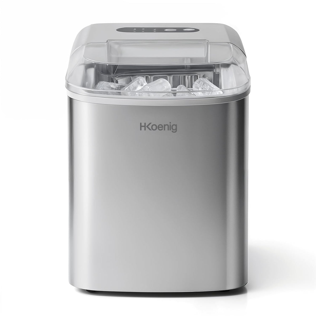H.Koenig Eiswürfelmaschine, 120 W, 2.1 L, 12 kg, Silber, KB14, in 24 Stunden, Eiswürfel in 6min, 2 Eiswürfelgrößen