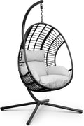 Hängesessel Swoods, 150 kg, Schwarz/Hellgrau, XXL mit Gestell - Für Indoor und Outdoor - Inkl. Kissen