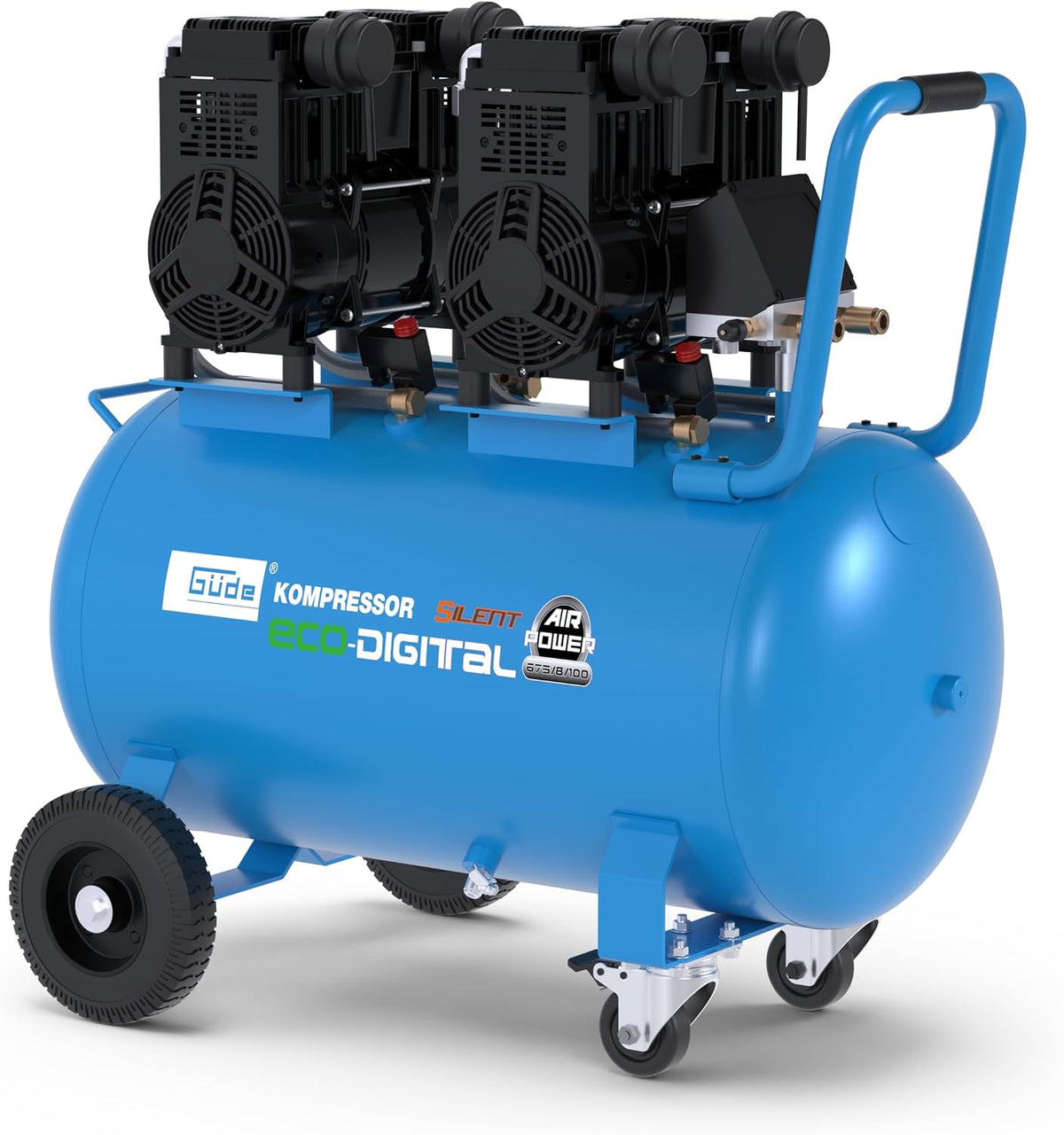 Güde Kompressor, 100 Liter, 8 bar, 0 bar, 588 l, Grau, Airpower 675/8/100 ED-SILENT - 230 Volt, Kessel, 4 Kilowatt
