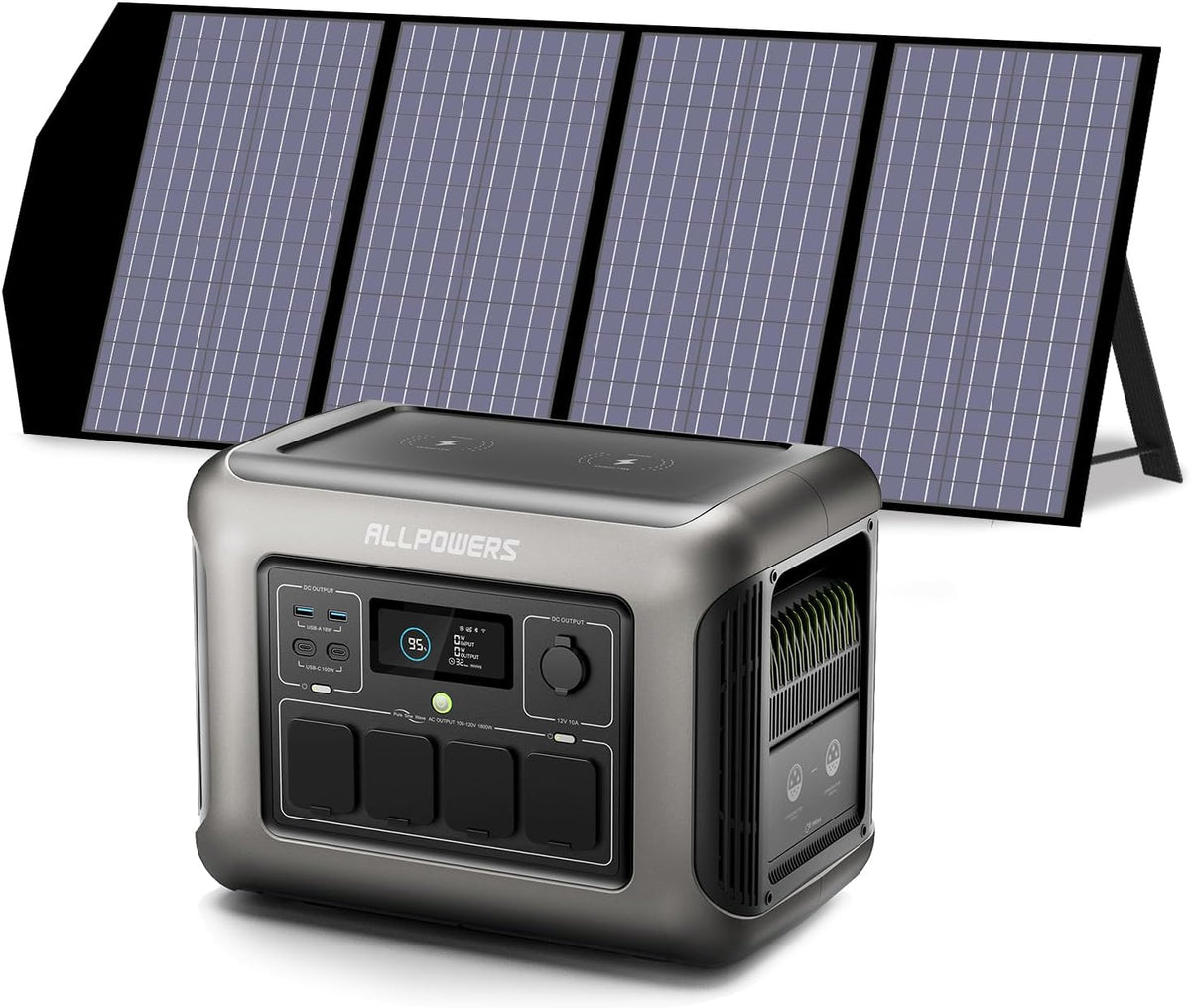 ALLPOWERS Powerstation, 1152 Wh, 1800 W, 140 W, 43 dB, Schwarz, Solargenerator, R1500 Tragbare mit Solarpanel