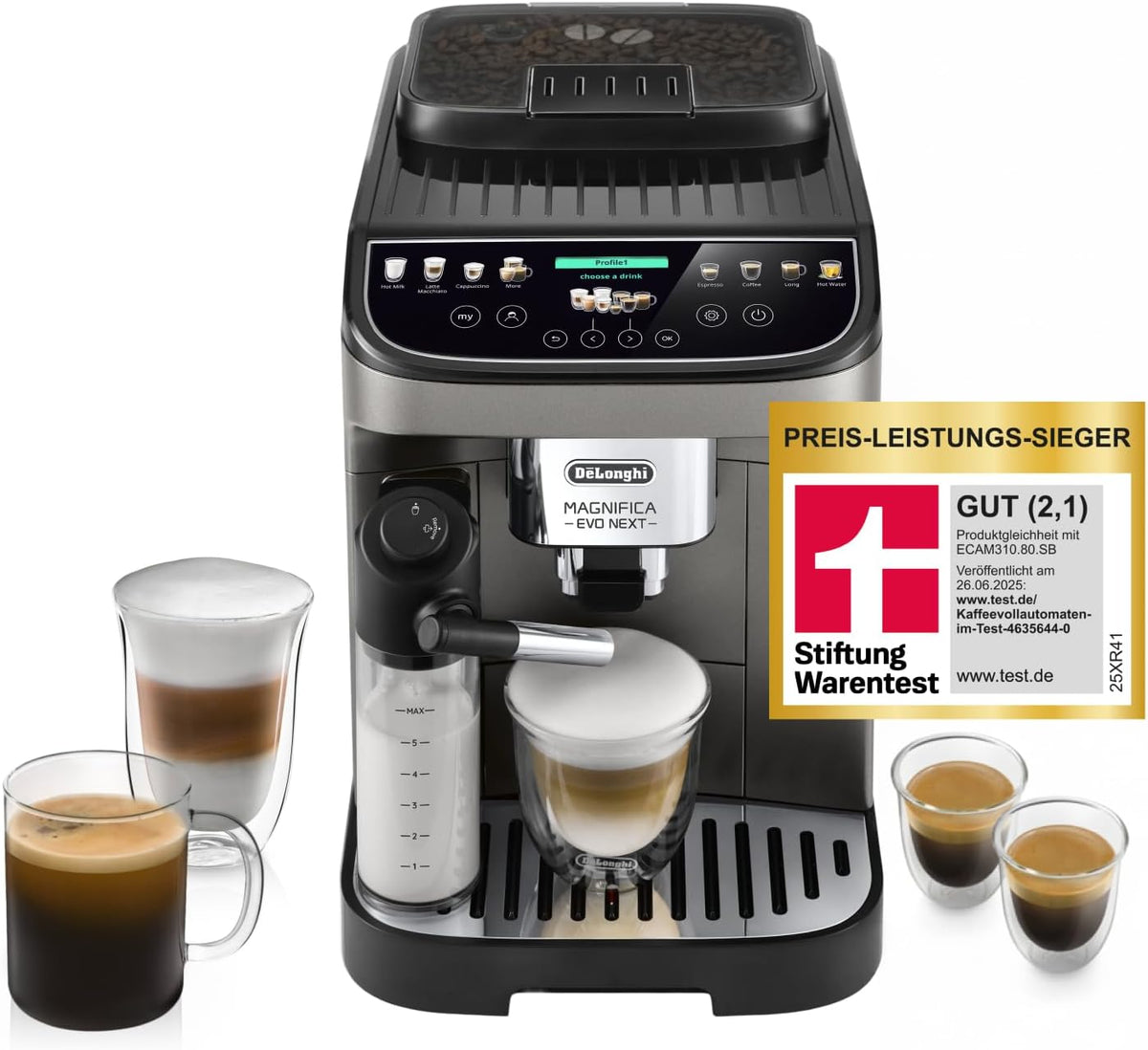 De'Longhi Kaffeevollautomat, Schwarz/Silber, Magnifica Evo Next ECAM312.80.TB
