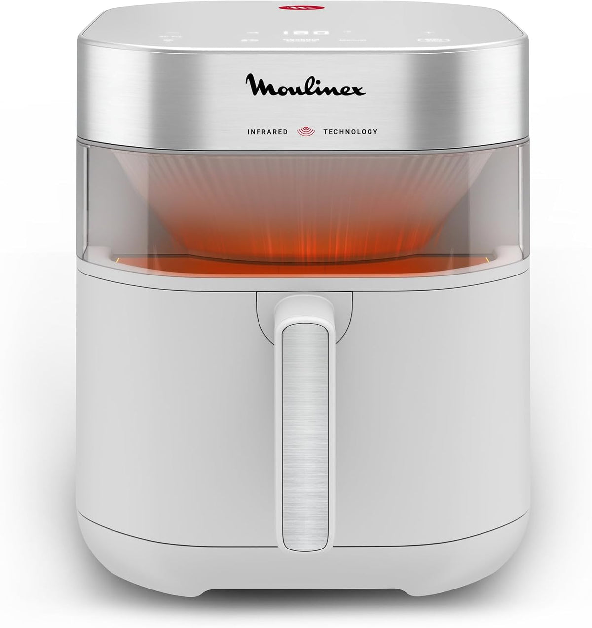 Moulinex Heißluftfritteuse, 7 l, Weiß/Silber, Easy Fry Infrared, Infrarot-Technologie, doppelter Widerstand, digitales Panel