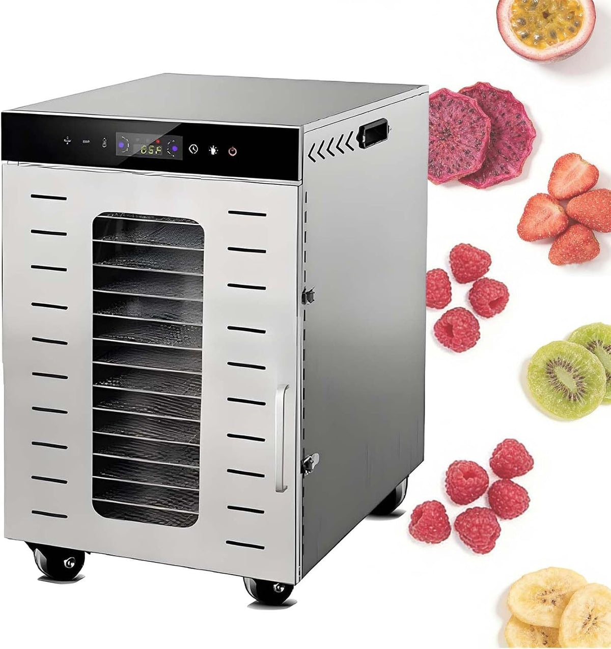 QFGain Dörrautomaten, 1600 W, Grau, Gewerblicher DöRrautomat Mit Und 360°-Luftzirkulation, Intelligente Touch-Steuerung (30