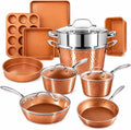GOTHAM STEEL Pfannensets, Schwarz, Hammered Copper Collection, 15-teiliges -Koch- und Backgeschirr-Set