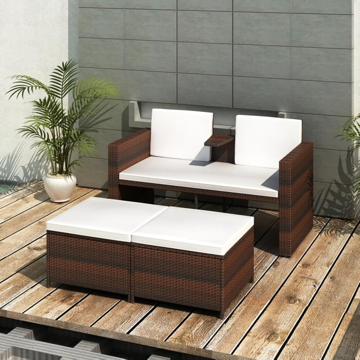 Sofa SECOLI, Braun, Garten Ausziehbar 2 Sitzer Rattan Lounge Rattan Balkon