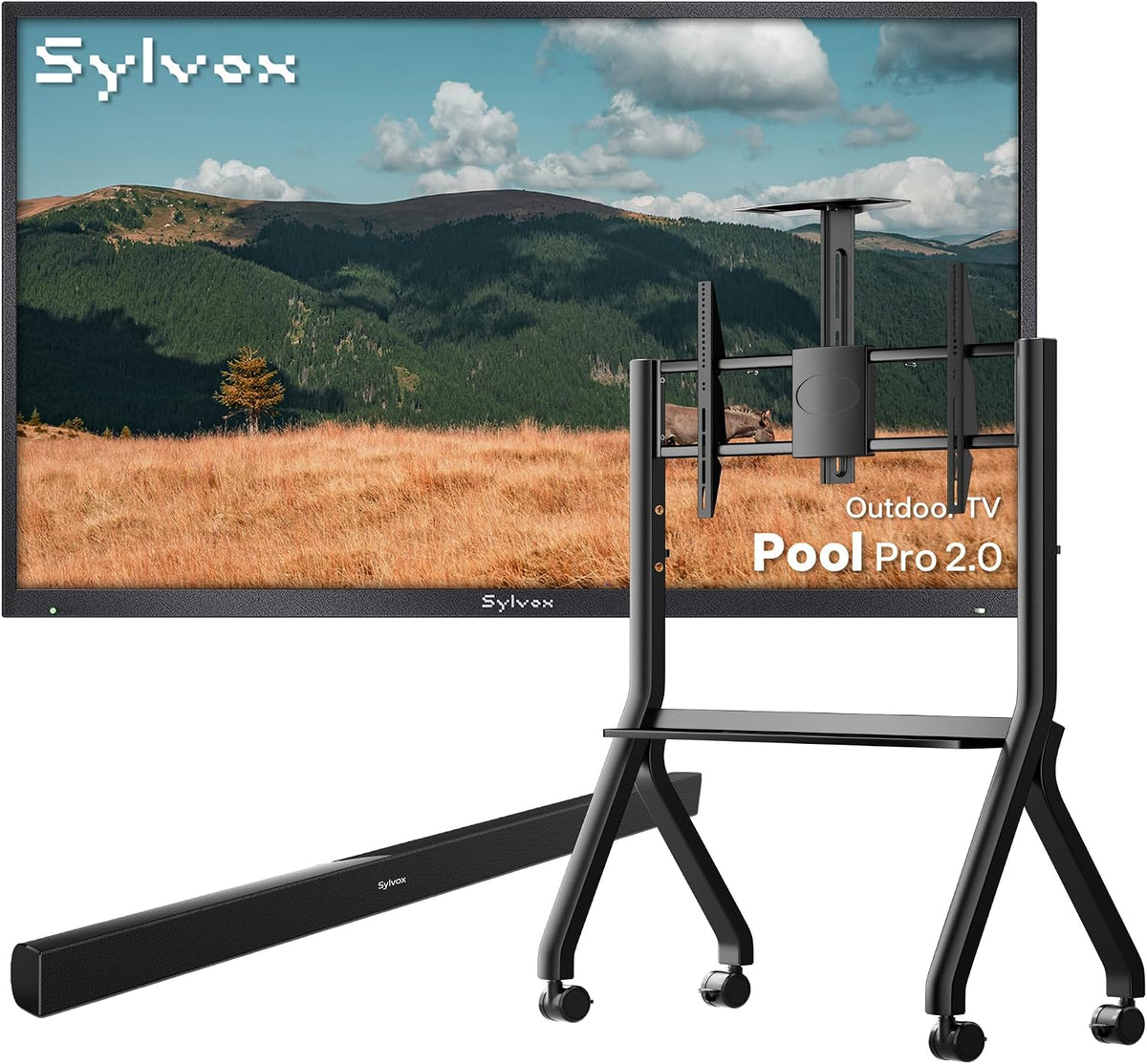SYLVOX Fernseher, 43 Zoll, Schwarz, Smart TV, Outdoor Smart TV mit Soundbar & Ständer