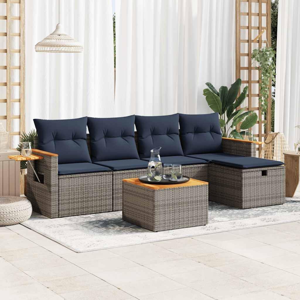 KTHLBRH Gartenmöbel-Set, PE-Rattan, pulverbeschichteter Stahl, Grau, 6-teilig, Polyrattan