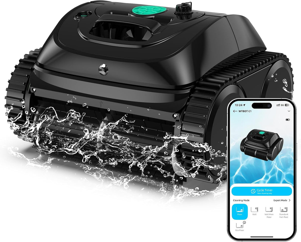 WYBOT Poolroboter, Schwarz, C1 mit Akku Intelligente Routenplanung, Vollautomatisch Poolreiniger Boden, Wasserlinie