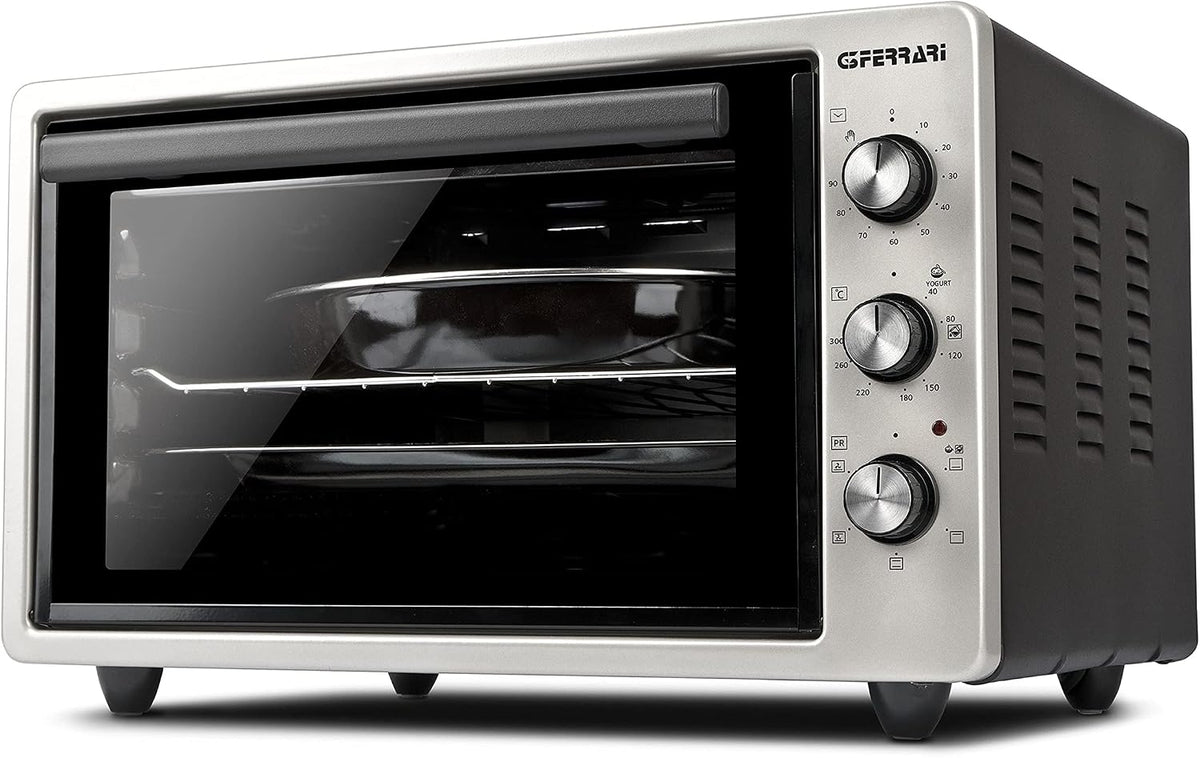 G3 Ferrari Mini-Öfen, 1400 W, 37 L, Silber/Schwarz, G10153 Heißluftofen, bis 300 °C, 5 Backmodi, Doppelglas-Tür