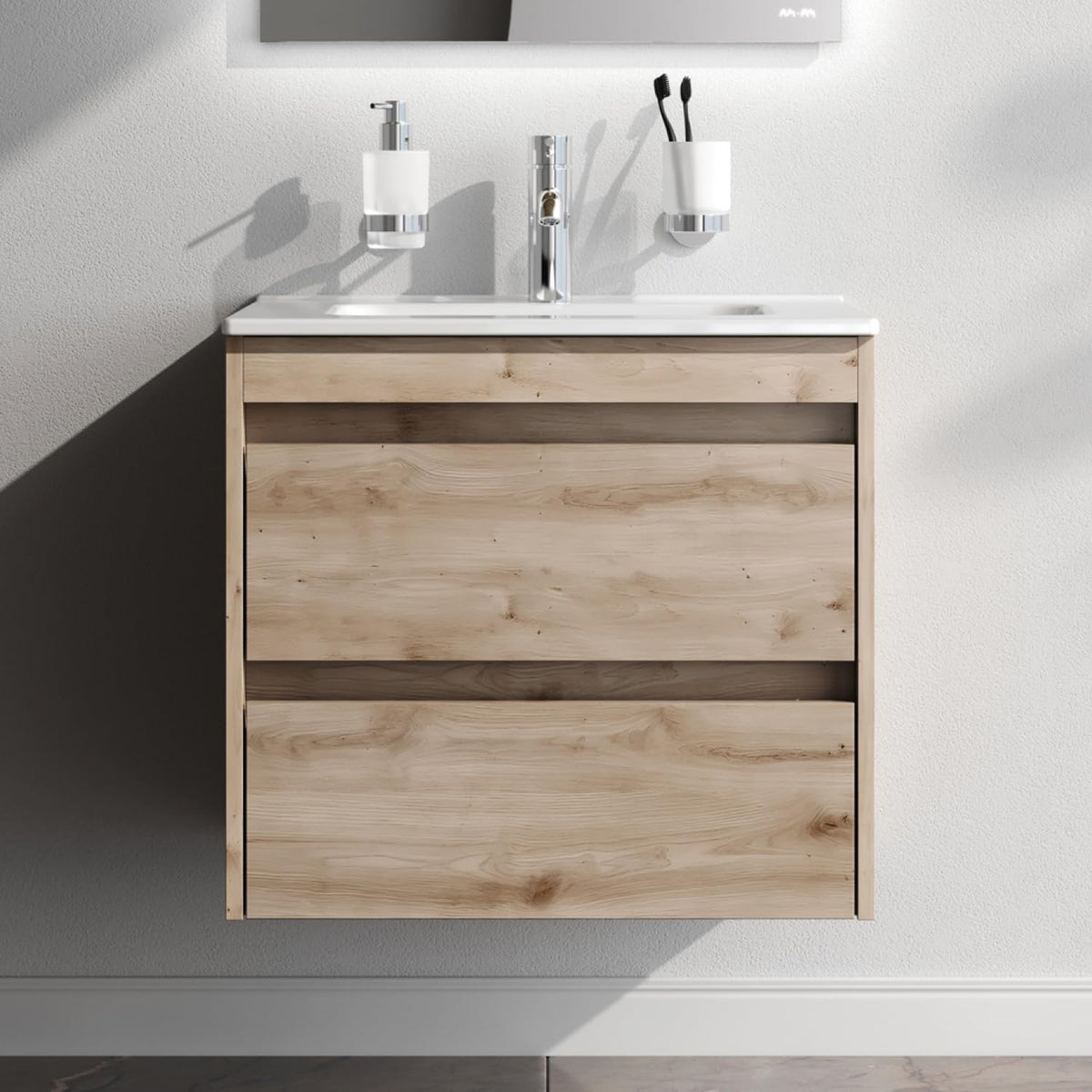 AM.PM Unterschränke, 54 cm, Eiche, Waschbeckenunterschrank Hängend mit Waschbecken, Badmöbel Set für Badezimmer & Gäste-WC