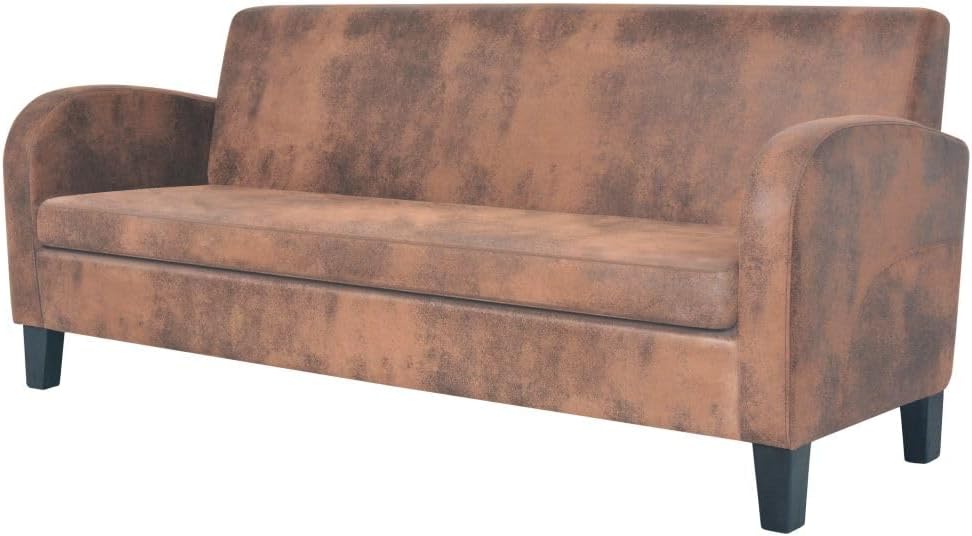 Sofa Sufrk, Braun, 3-Sitzer Kunstleder Wildleder-Optik Couch Lounge Couch