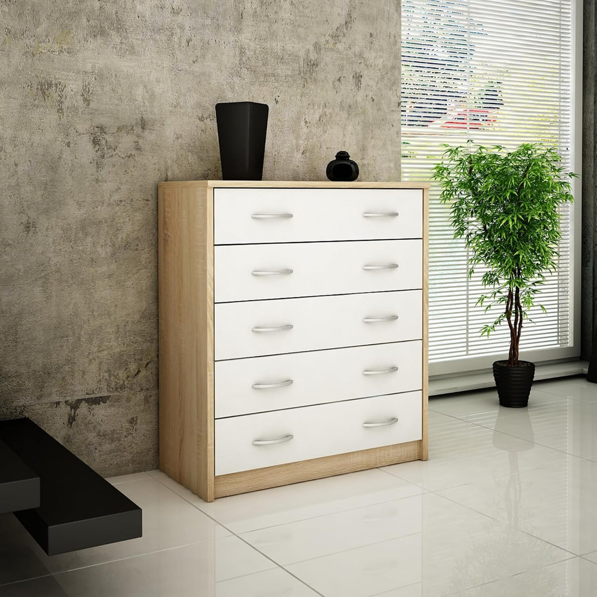 Home Collective Schuhschrank, 74 cm, Laminierte Spanplatte, Weiß/Sonoma-Eiche