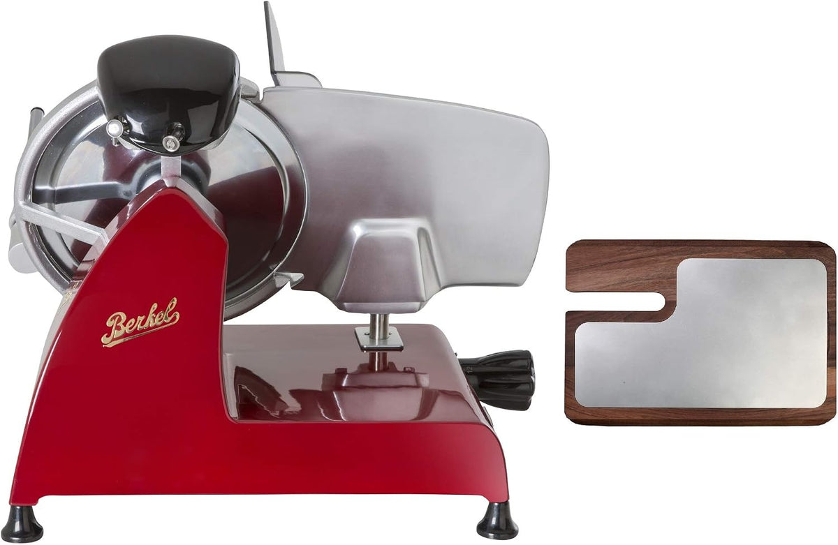 Berkel Allesschneider, Rot, Red Line 250 + Schneidebrett aus Esche und Edelstahl