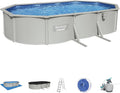 Bestway Stahlrahmenpool, 610 x 366 x 122 cm, Wasserkapazität (90%): 19.929 Liter, Innenverkleidung in Kieselmosaik-Optik, grau