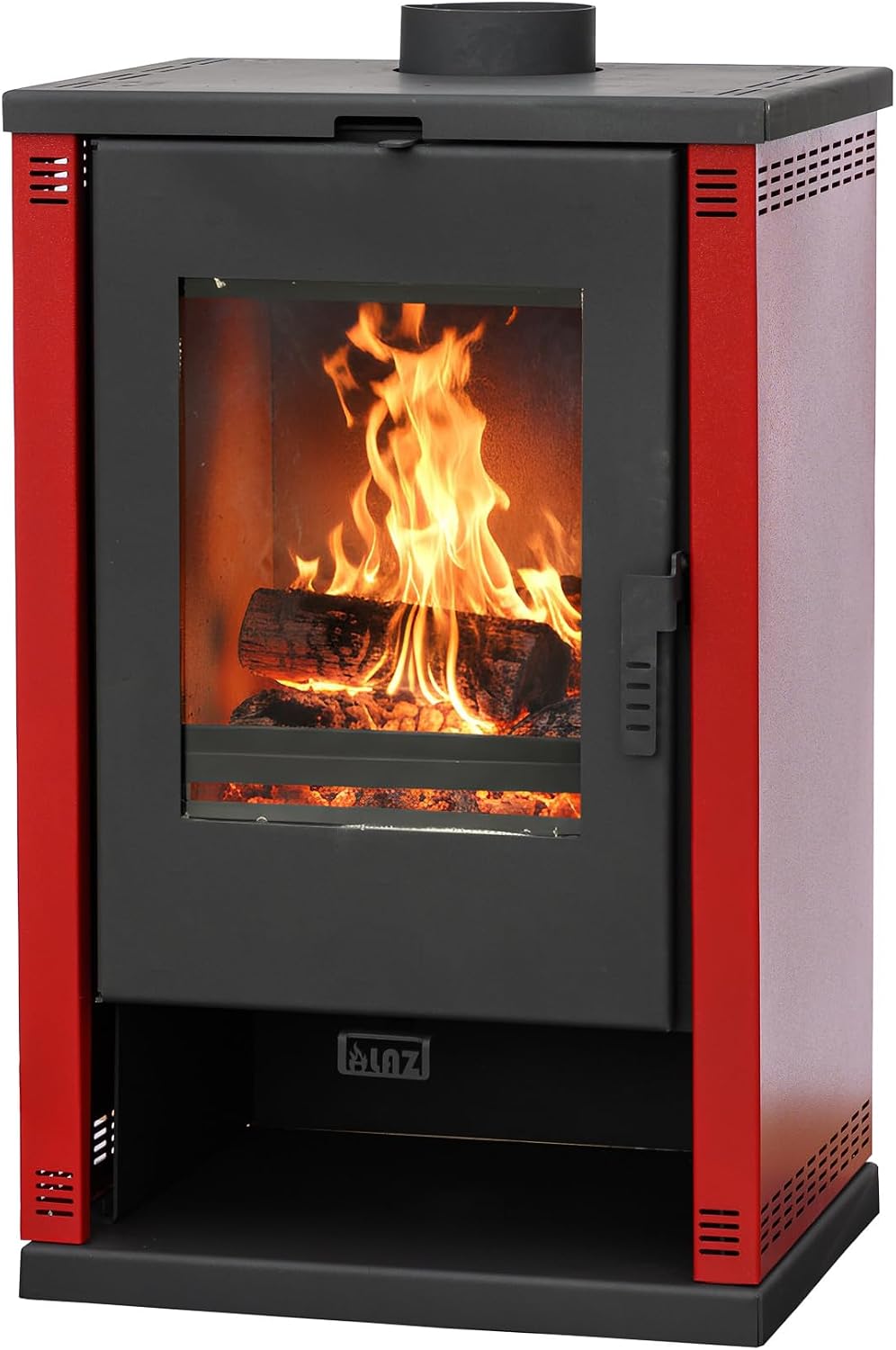 ALAZ Kaminofen, 10 kW, 50 cm, 2 cm, Rot/Schwarz, Mouse K9-MAX, Holzofen Burgunderrot, Brennraum mit Schamott & großem Sichtfenster