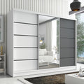 Kleiderschrank A&J MöbelLand, 200 cm, Schwarz/Weiß, Aurelia 2, Schwebetürenschrank breit mit Spiegel, 3-türig, mit Schubladen