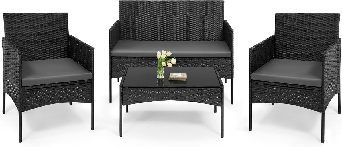WOLTU Essgruppe, Schwarz, Gartenmöbel 4-teilig Set Lounge-Möbel Outdoor