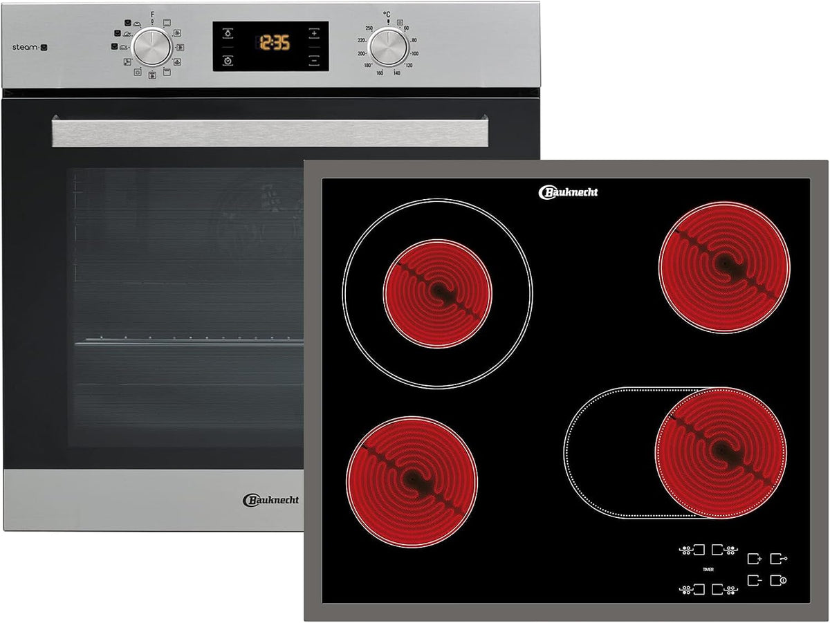 Bauknecht Backofen, Schwarz, BAKO3 SR6 Set BAK3S KN8 V IN + Glaskeramikkochfeld CTAR 7642