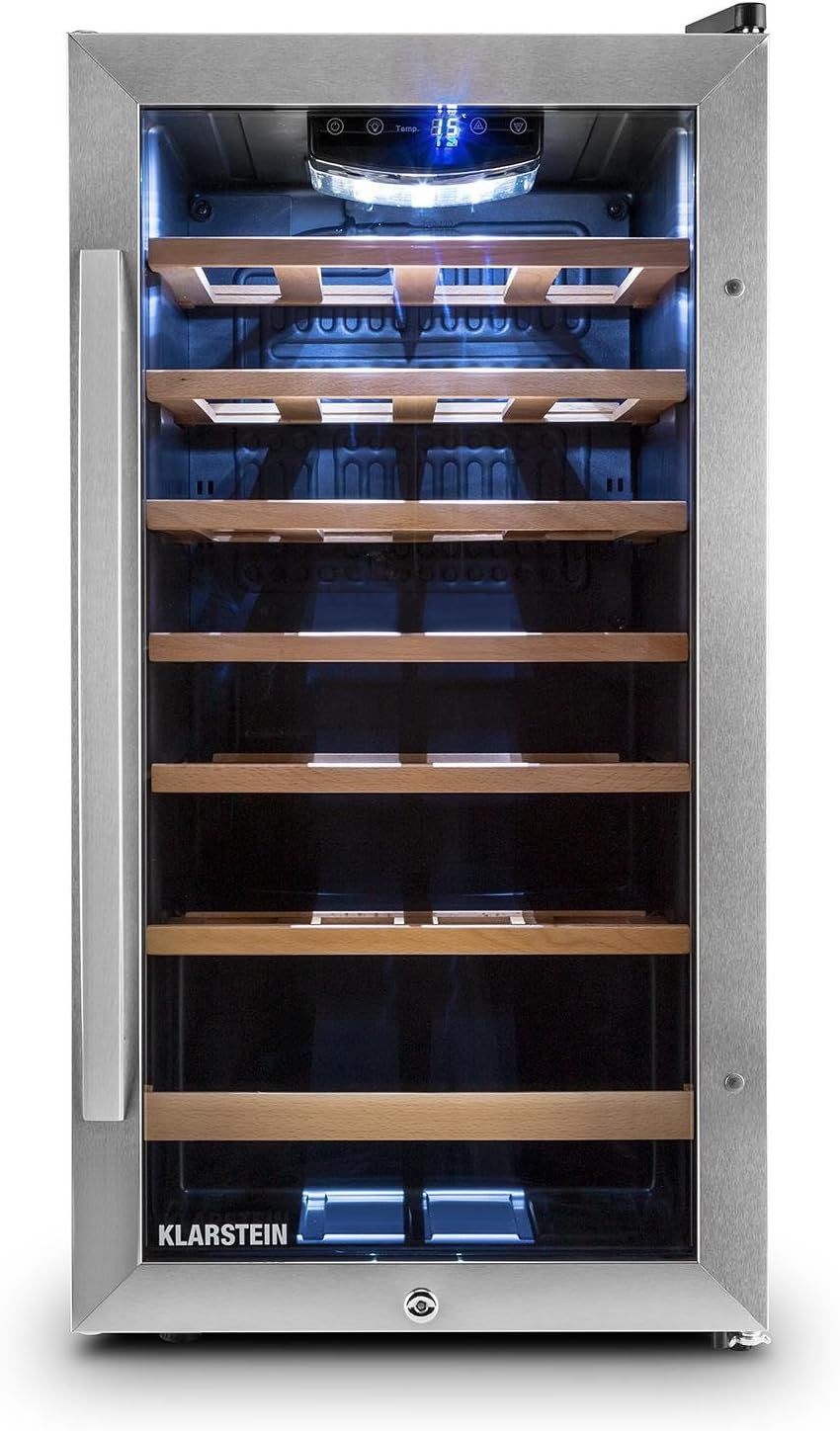 Klarstein Weinkühlschrank, 88 L, Silber/Holz, Vivo Wine 26 Wine Cellar - Beverage cooler, 26 bottles, temperature control