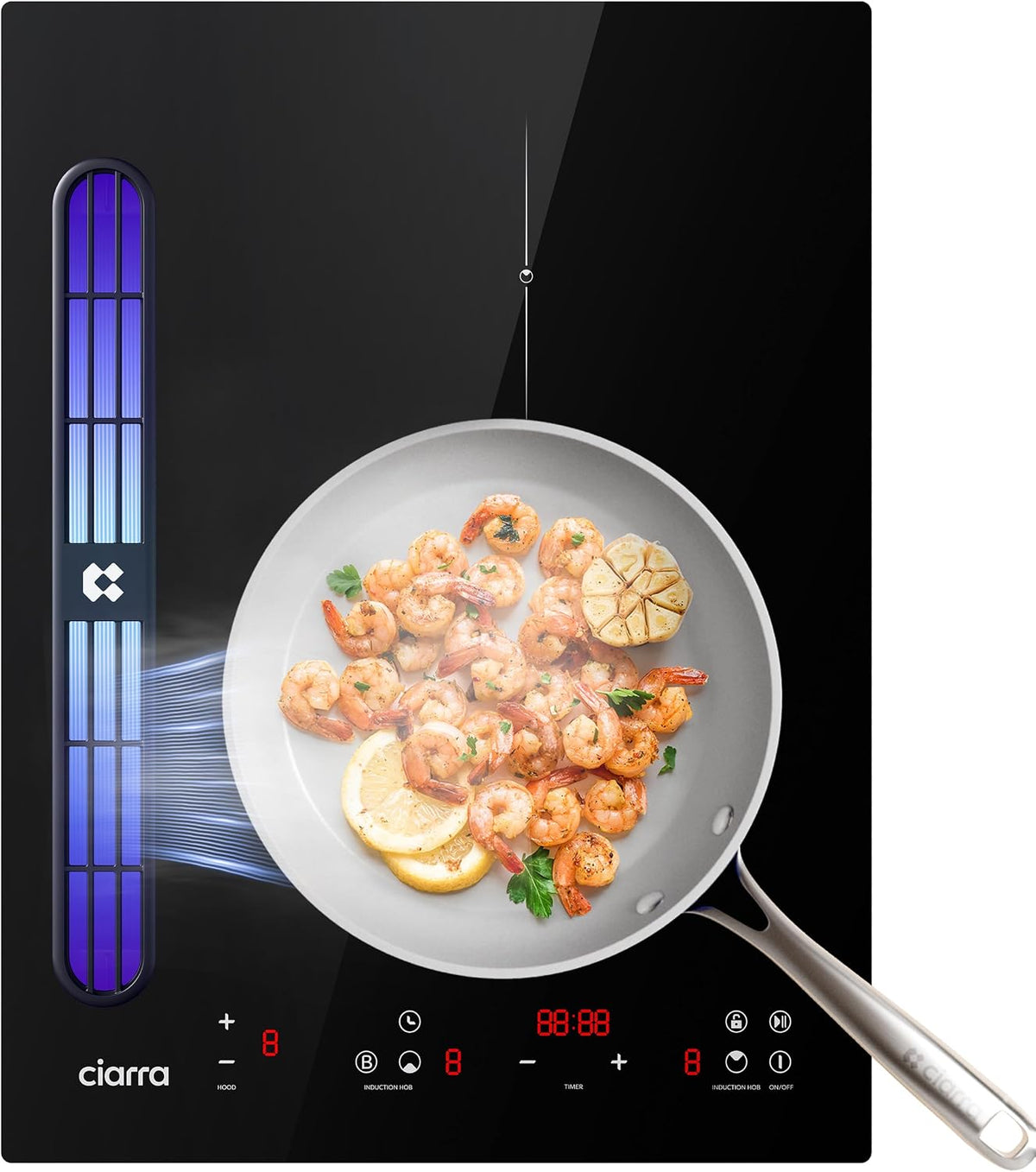 CIARRA Kochfeld, 3565 W, 39 cm, Schwarz, ONE Induktions mit Dunstabzug 2 Platten CBBEH392B
