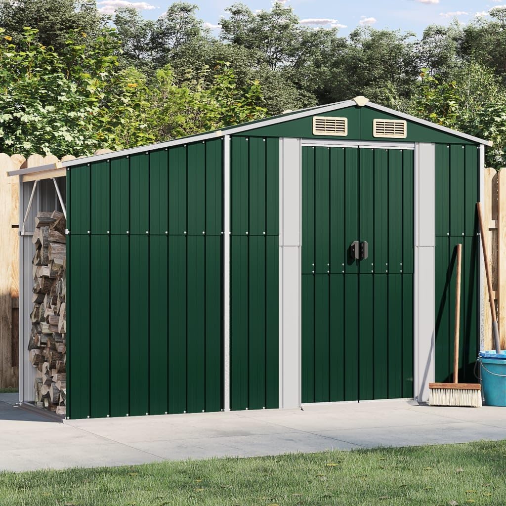 SECOLI Gerätehaus, 277 x 93 x 179 cm, Grün, Metall mit bodenplatte Metall pultdach Gartenhaus Metall