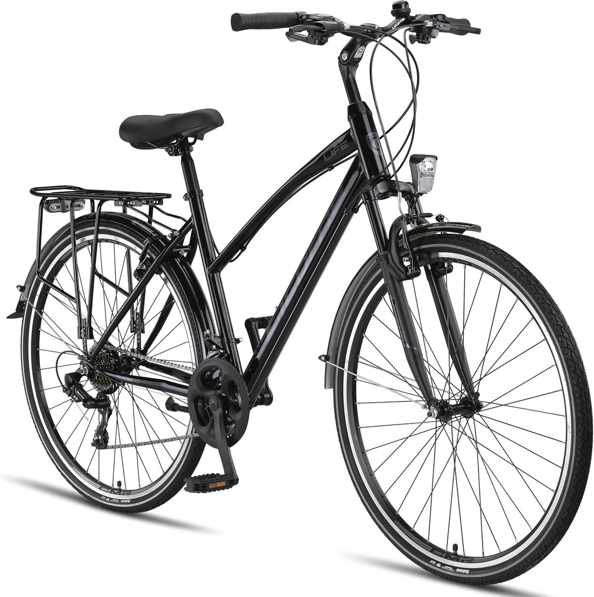 Licorne Bike Fahrrad, Schwarz, Bike, Trekking in 28' für Herren Jungen Mädchen Damen 21