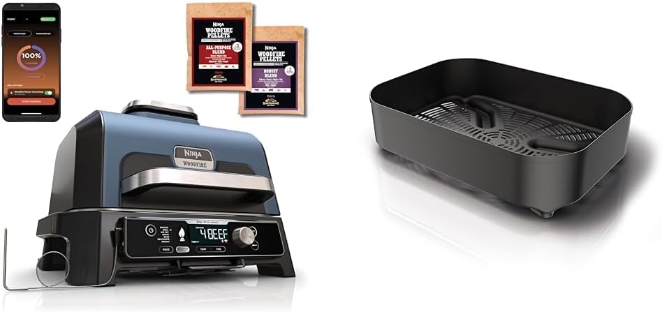 Ninja Elektrogrill, Schwarz, Woodfire Pro Connect XL Elektrischer BBQ Smoker Grill & Korb, Kompatibel mit, Offizielles Zubehör XSKCRISPBTEUK