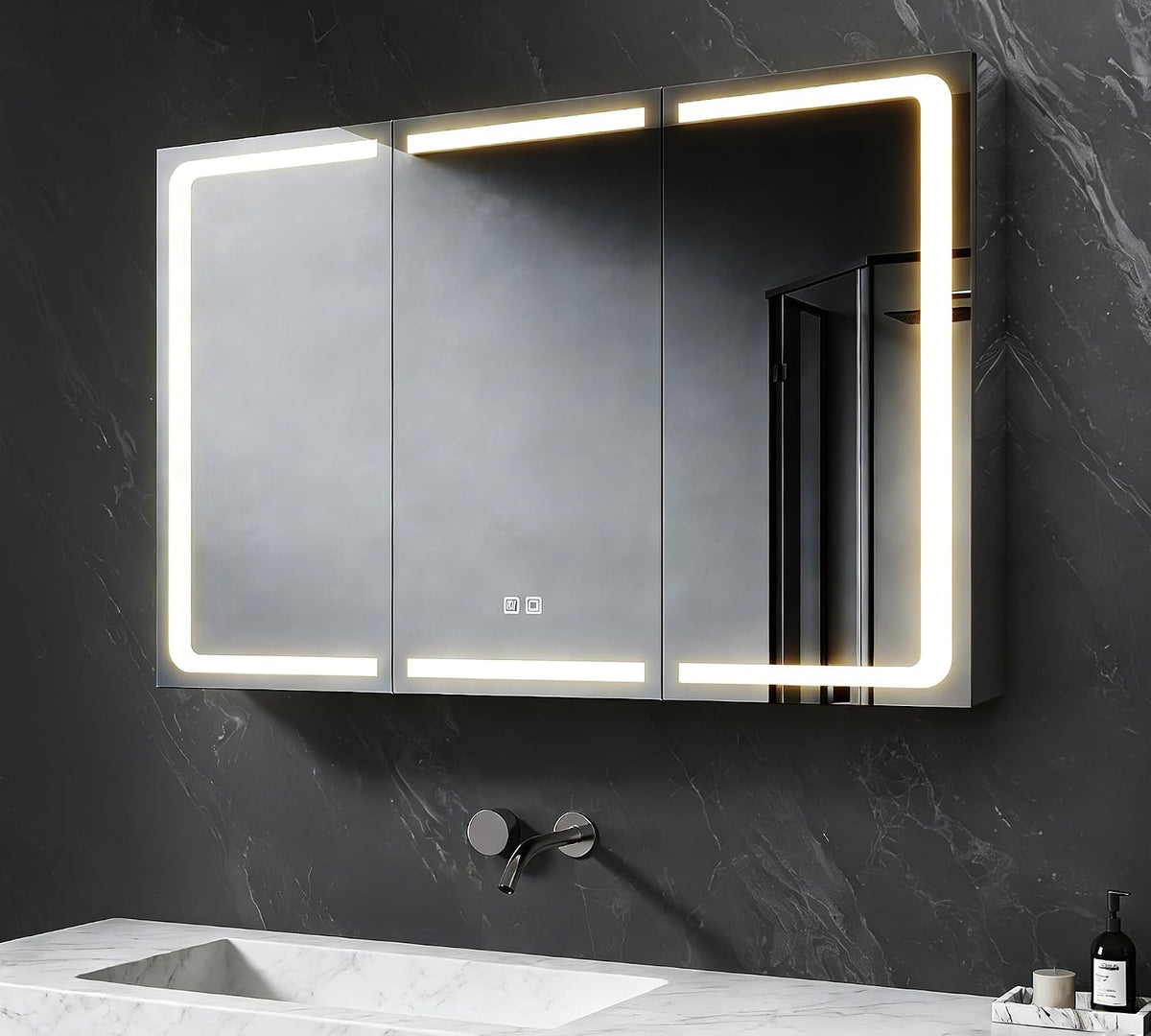 SVNR Spiegelschränke, 100x60x13 cm, 3 mm, Silber, Spiegelschrank Bad Badschrank Mit 3 Glastüren, Kupferfreier Kosmetikspiegel