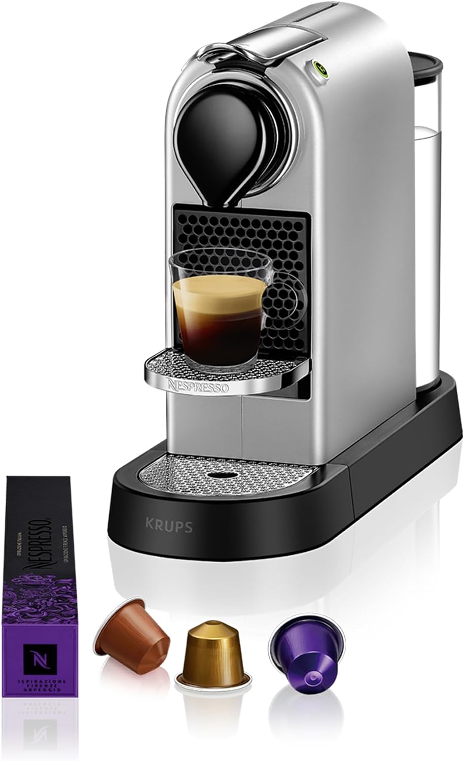 Nespresso Kaffeemaschine, 19 Bar, Silber, KRUPS CitiZ Original Kapselmaschine, 25 Sek. Aufheizzeit, 2 Tassengrößen