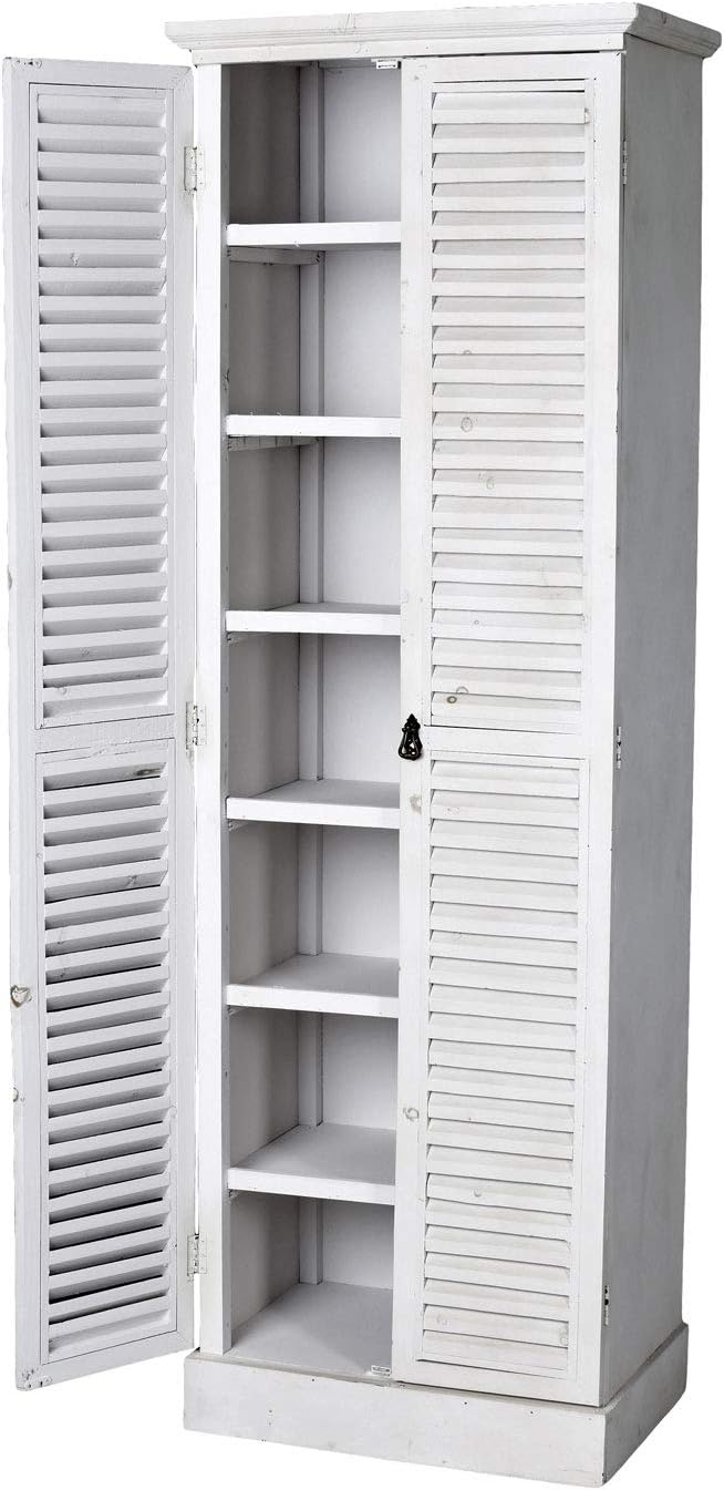 Schuhschrank, 180 cm, Weichholz; mit zwei Lamellen Türen & sieben Ablageböden, Weiß
