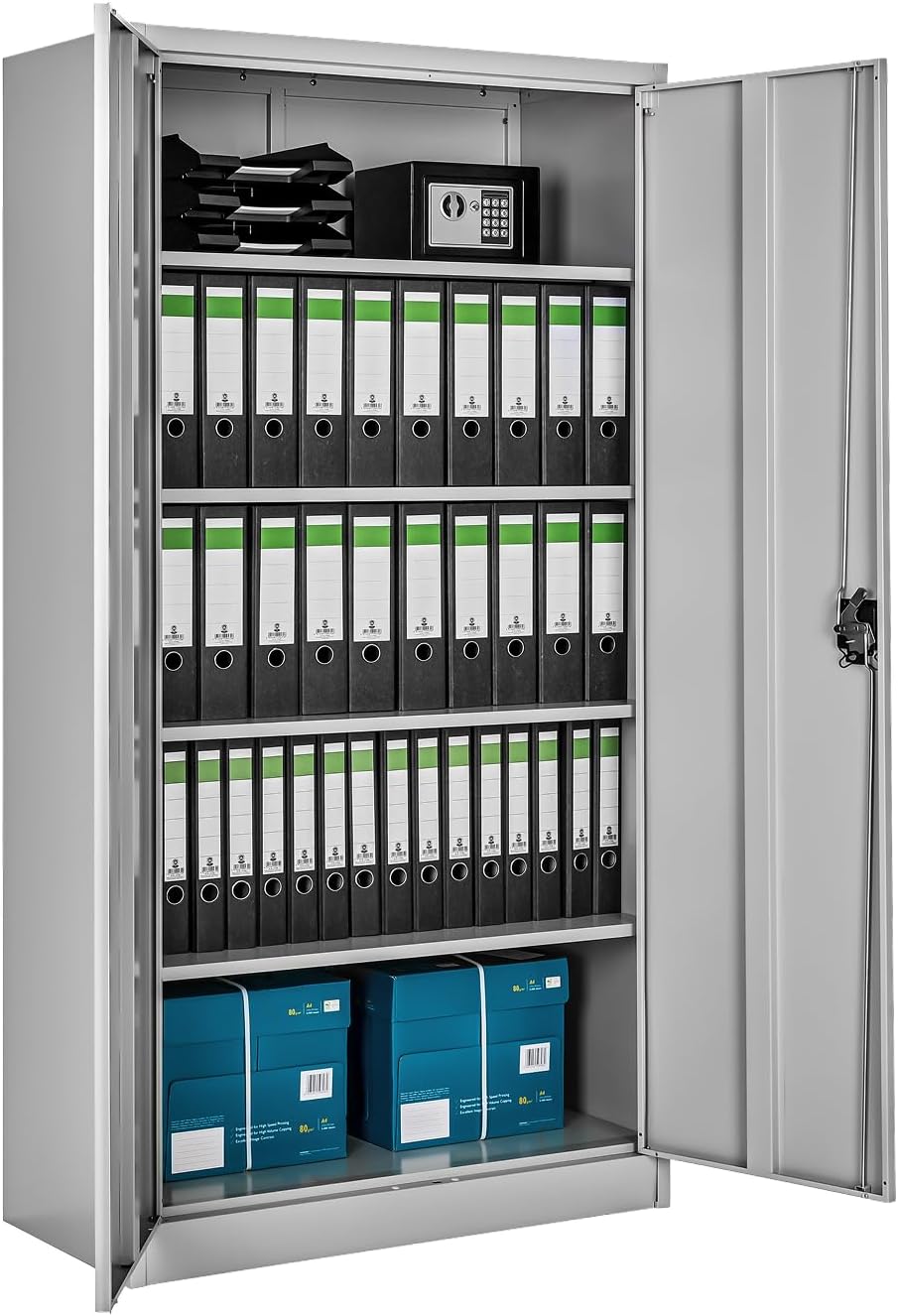 tectake Aktenschränke, 180 x 90 x 40 cm, Pulverbeschichteter Stahl, grau, Aktenschrank, Büroschrank abschließbar