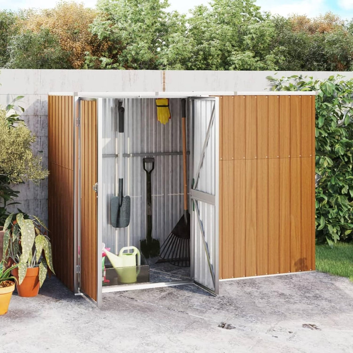 Xichuzi Gerätehaus, 225x89x161 cm, Verzinkter Stahl, Metall, Braun, Geräteschuppen, Gartenhaus, Fahrradunterstand