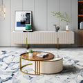 TV-Schrank Homary, 200 cm, Elfenbein/Gold, Lowboard, Moderner aus Sinterstein und Holz, langes Unterhaltungszentrum mit Aufbewahrungsschränken