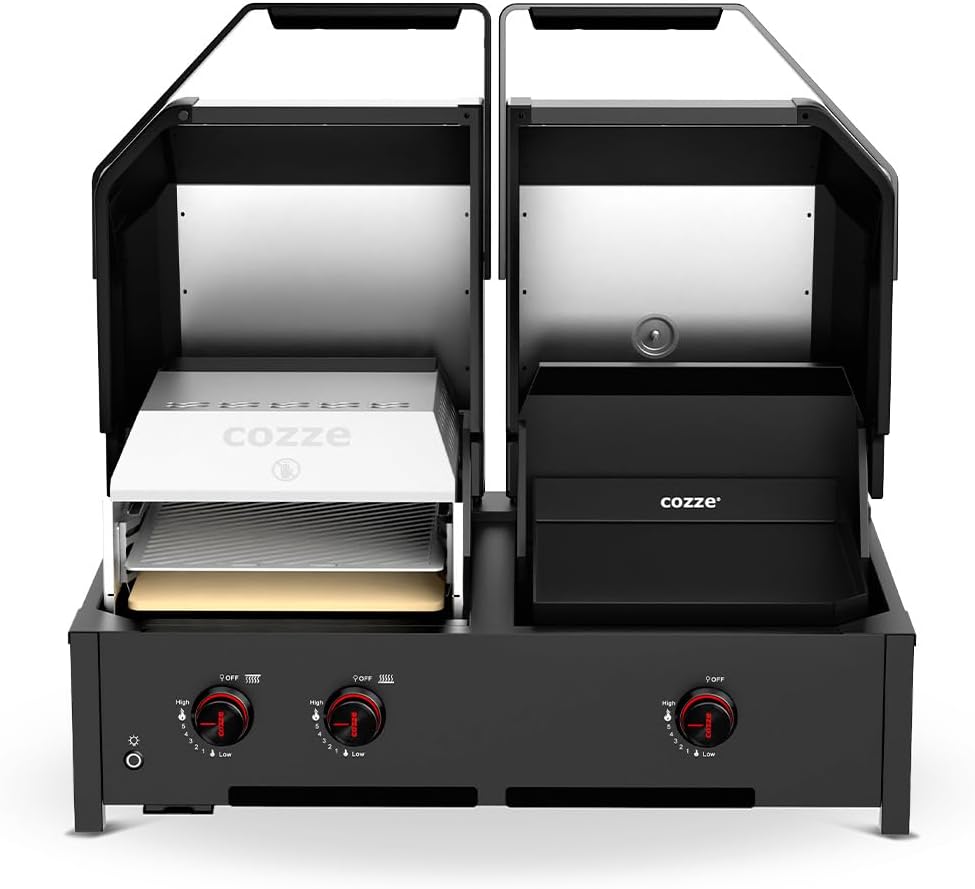 cozze Pizzaofen, 13 kW, Schwarz, Quattro 900 4-in-1 Gasgrill Station:, Plancha, Grill & 800°C Steakzone