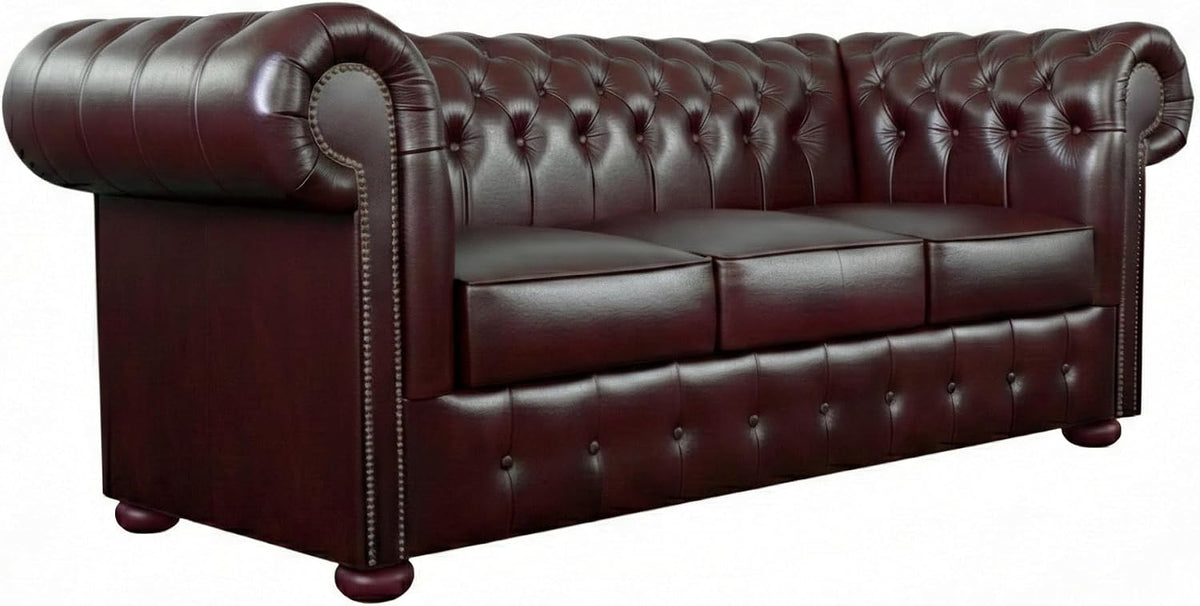 Sofa, 200 cm, Burgund, Generisch Chesterfield CASA 3-Sitzer -, - Italienisches Echtleder, Handgefertigt in Einer polnischen Manufaktur