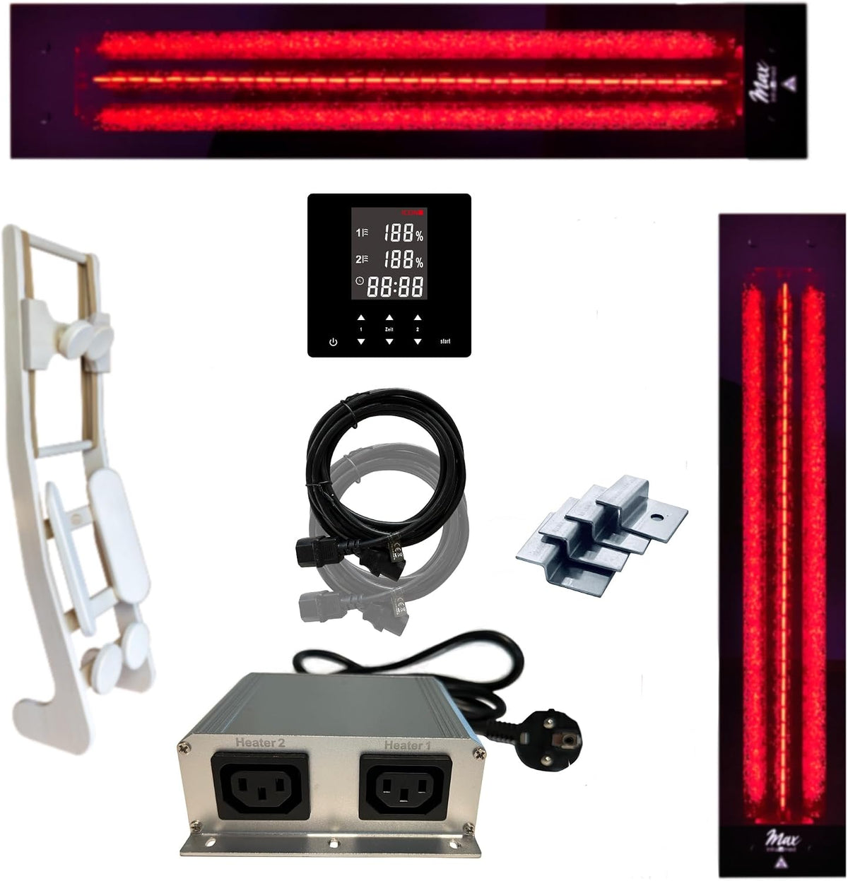 InfraROTmed Saunen, 1300 W, 500 W, Schwarz/Rot/Silber/Weiß, SET frameless MAX Tiefenwärmestrahler + Sicherheitswinkel
