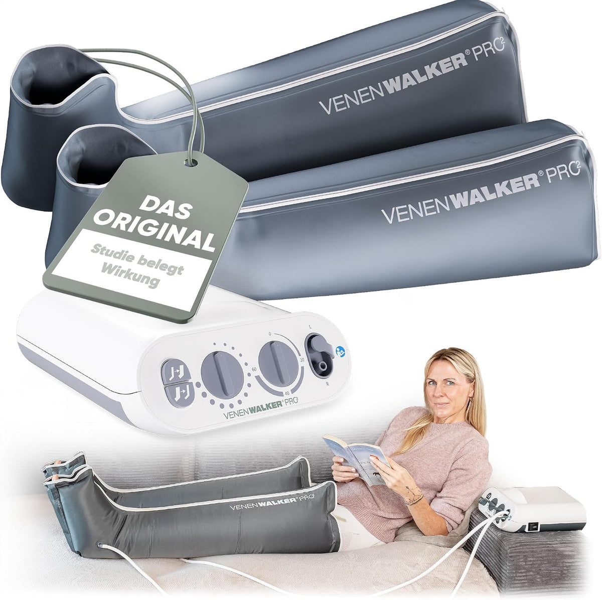 VENENWALKER Fußmassagegeräte, Schwarz, PRO2 Lymphdrainage Gerät Beine - Therapie Beinmassagegerät, Lymphödem, Cellulite & schweren Beinen