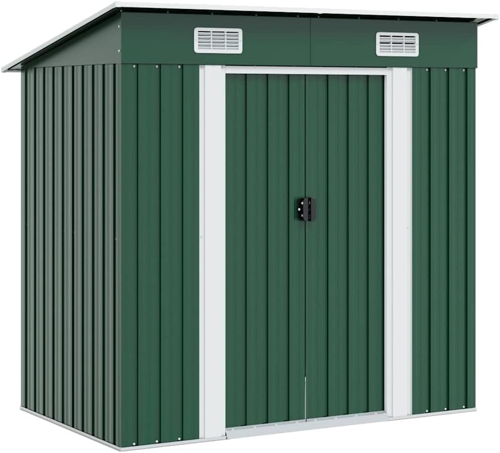 vidaXL Gerätehaus, verzinkter Stahl, Grün, Metall Geräteschuppen Gartenhaus Gartenschuppen Garten