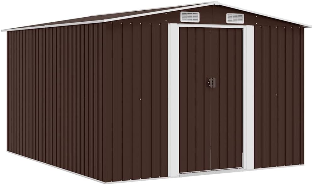 Gerätehaus vidaXL, 257x298x178 cm, Verzinkter Stahl, Braun/Weiß, Metall Geräteschuppen Schuppen Gartenh