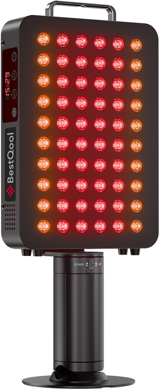 Bestqool Bett, 140 W, Rot, licht Panel Mit Ständer, 6 Wellenlängen 630, 940nm für Körper, Dual-Chip 60 LEDs Red Light Panel für Gesicht